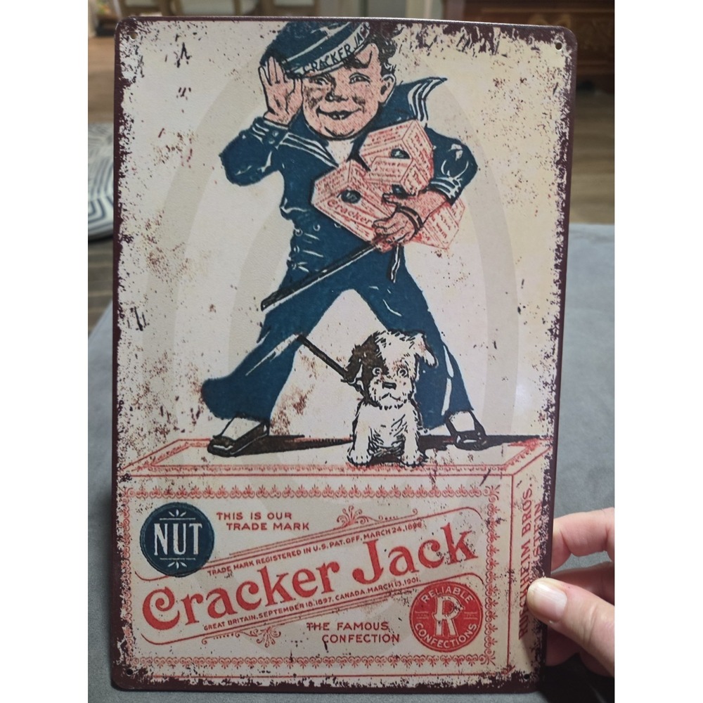 Cracker Jack Metal Tin Sign 8x12 Vintage Style Advertising Sailor Dog Decor
